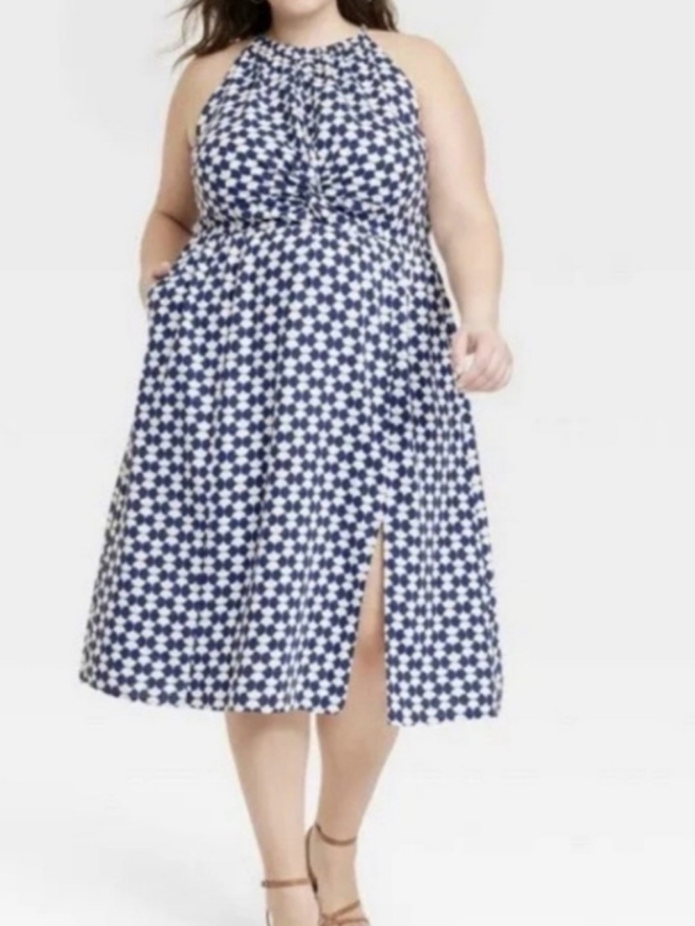 Ava & Viv Navy and White Geometric Midi Dress